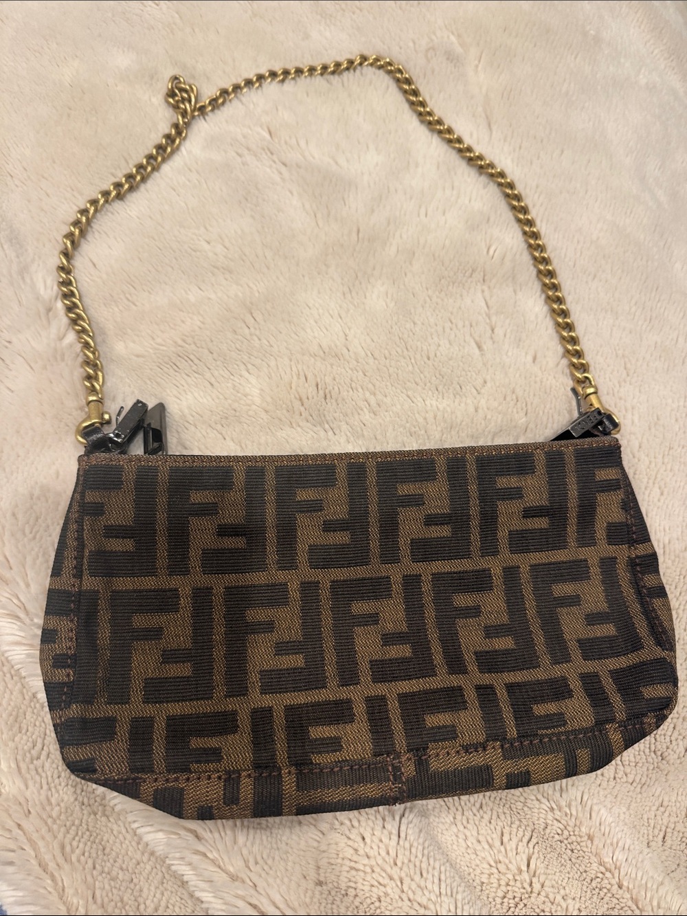 Vintage Fendi Brown Logo Chain Shoulder Bag early 2000s